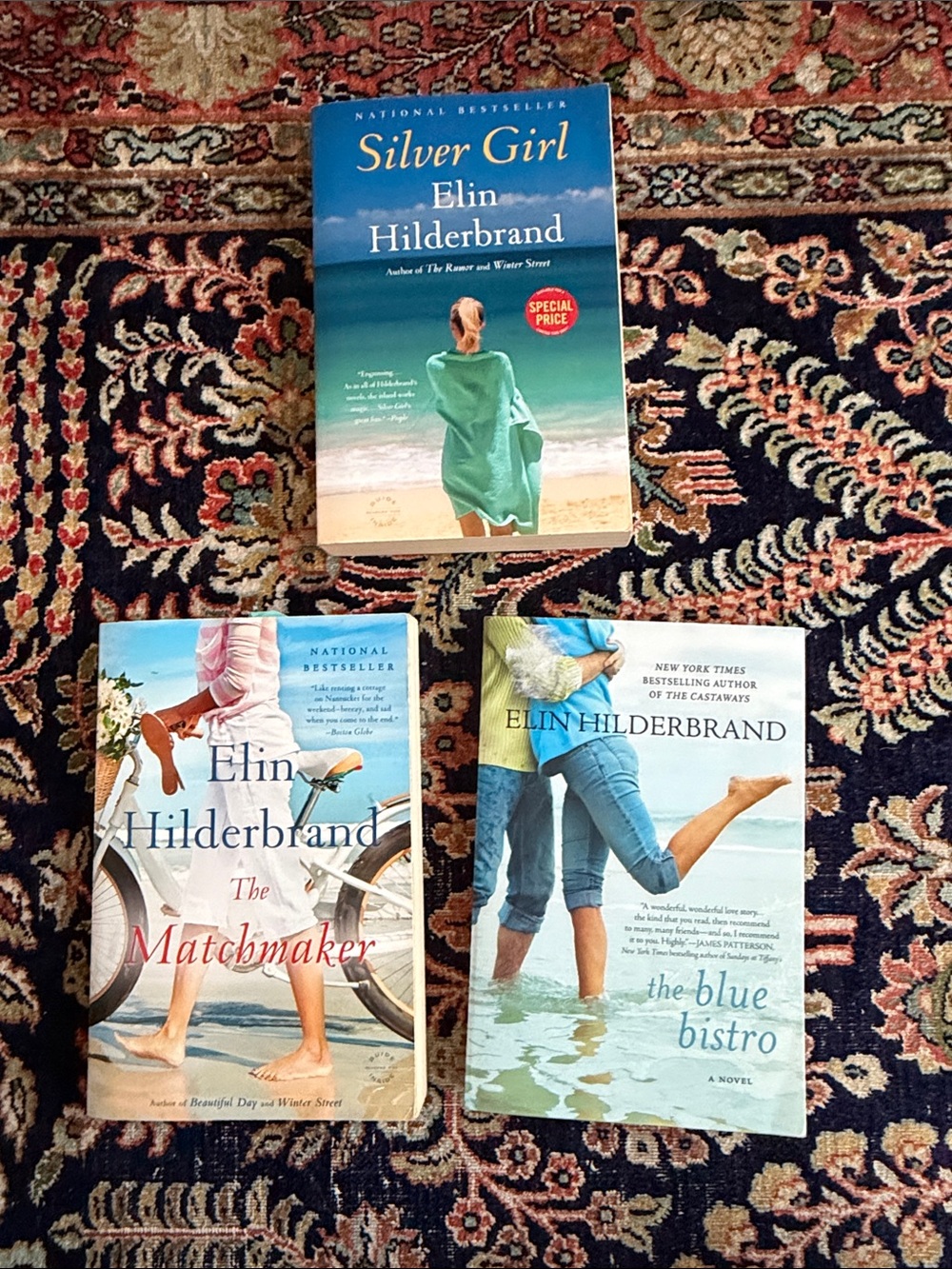 Three Elin Hilderbrand paperbacks Silver Girl, The Blue Bistro, The Matchmaker